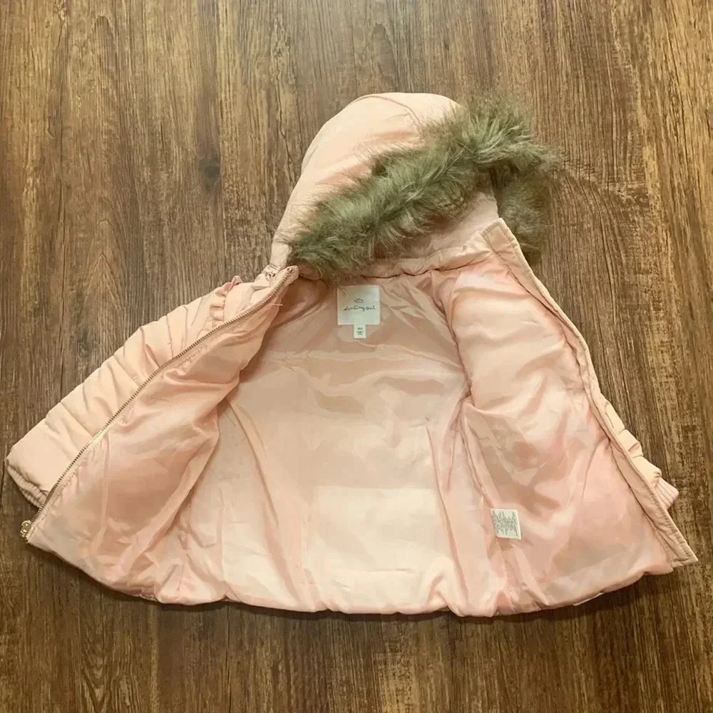 NWT Pink Toddler Puffer Coat Jacket Fur Hood Sz 18M Starting Out